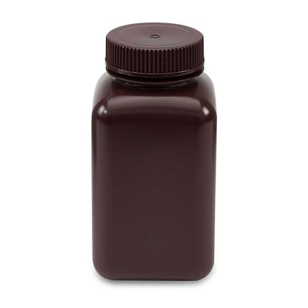 Globe Scientific Diamond RealSeal Bottle, Wide Mouth, Square, Amber HDPE with Amber PP Closure, 500mL, 12PK 7180500AM